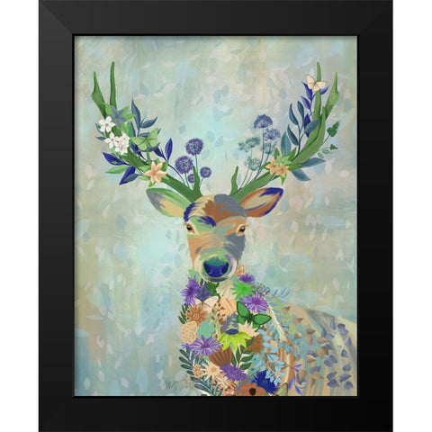 Fantastic Florals Deer-Portrait Black Modern Wood Framed Art Print by Fab Funky