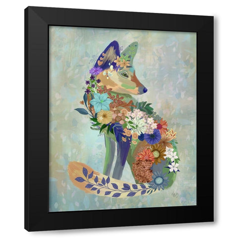 Fantastic Florals Fox-Sitting Black Modern Wood Framed Art Print by Fab Funky