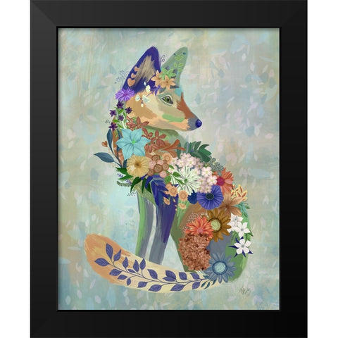 Fantastic Florals Fox-Sitting Black Modern Wood Framed Art Print by Fab Funky