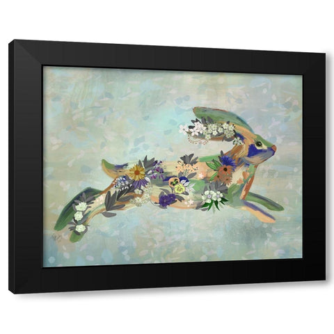 Fantastic Florals Hare-Running Black Modern Wood Framed Art Print by Fab Funky