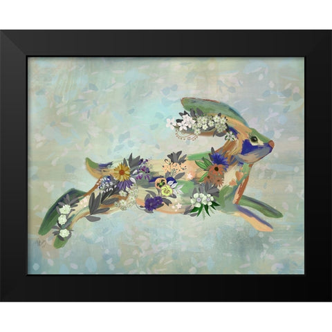 Fantastic Florals Hare-Running Black Modern Wood Framed Art Print by Fab Funky