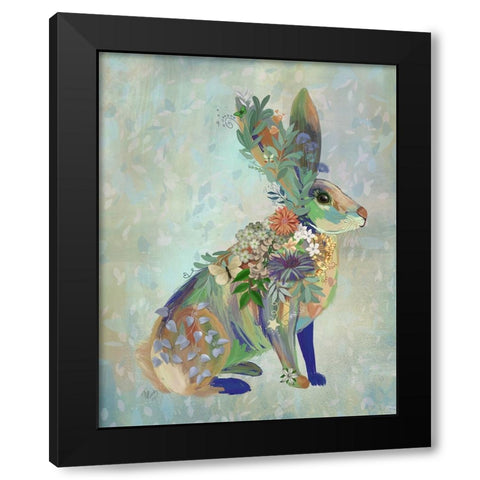 Fantastic Florals Hare-Sitting Black Modern Wood Framed Art Print by Fab Funky