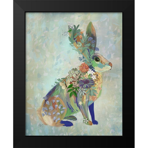 Fantastic Florals Hare-Sitting Black Modern Wood Framed Art Print by Fab Funky