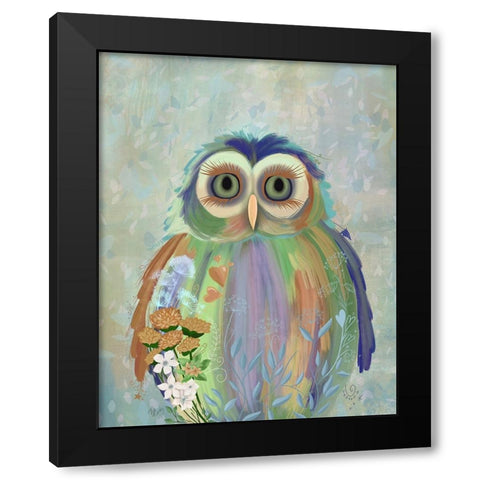 Fantastic Florals Owl Black Modern Wood Framed Art Print by Fab Funky