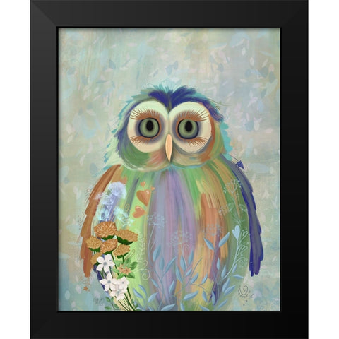 Fantastic Florals Owl Black Modern Wood Framed Art Print by Fab Funky