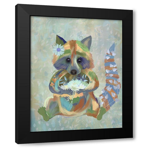 Fantastic Florals Raccoon Black Modern Wood Framed Art Print by Fab Funky
