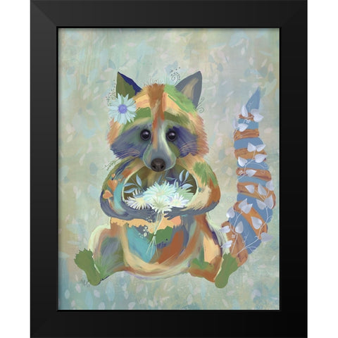Fantastic Florals Raccoon Black Modern Wood Framed Art Print by Fab Funky