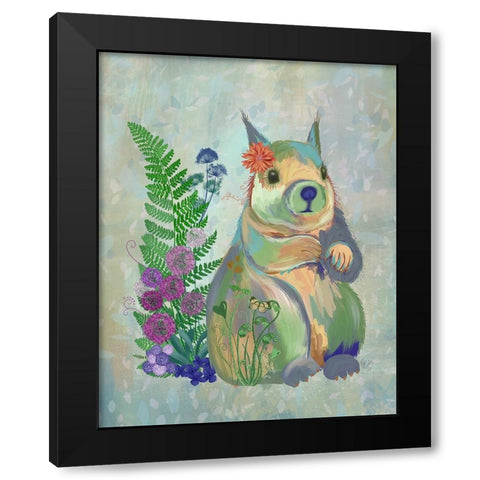Fantastic Florals Squirrel Black Modern Wood Framed Art Print by Fab Funky