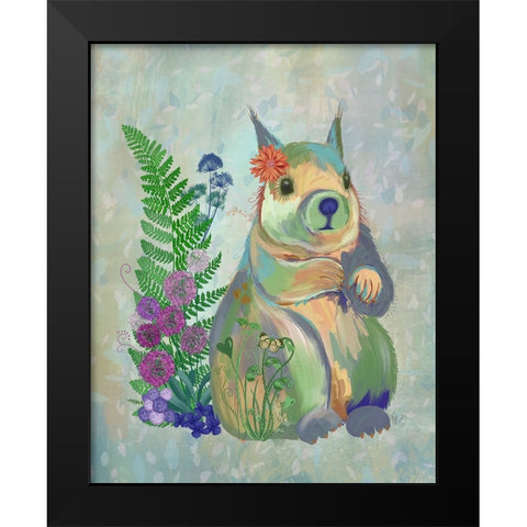 Fantastic Florals Squirrel Black Modern Wood Framed Art Print by Fab Funky