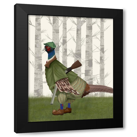 Pheasant Shooting Party 1 Black Modern Wood Framed Art Print with Double Matting by Fab Funky