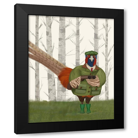 Pheasant Shooting Party 7 Black Modern Wood Framed Art Print by Fab Funky