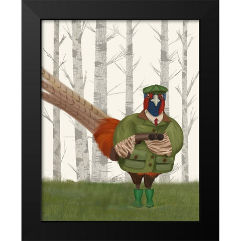 Pheasant Shooting Party 7 Black Modern Wood Framed Art Print by Fab Funky