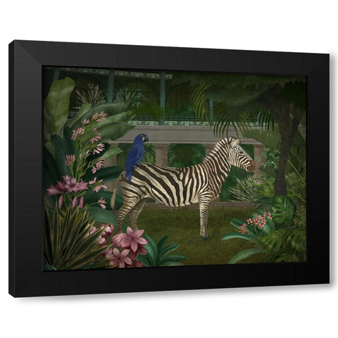 Zebra In Conservatory Black Modern Wood Framed Art Print by Fab Funky