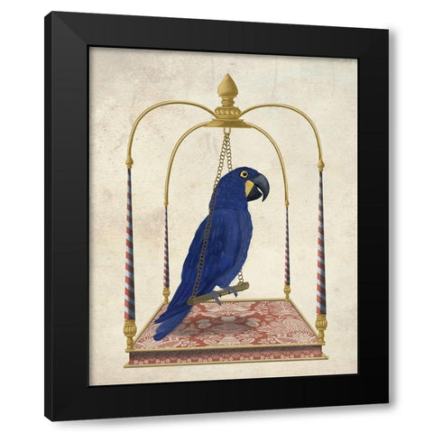 Blue Parrot on Swing Black Modern Wood Framed Art Print with Double Matting by Fab Funky