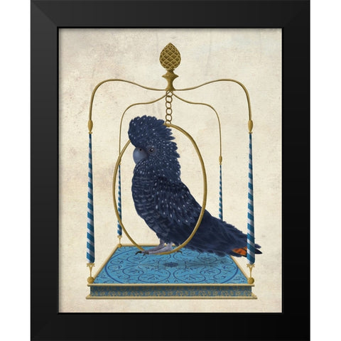 Black Cockatoo on Swing Black Modern Wood Framed Art Print by Fab Funky