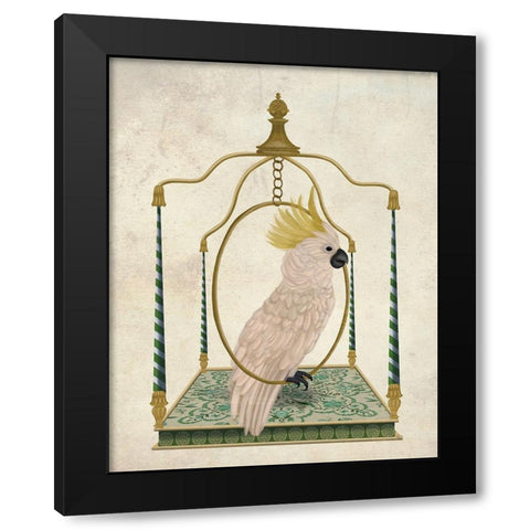 White Cockatoo on Swing Black Modern Wood Framed Art Print with Double Matting by Fab Funky