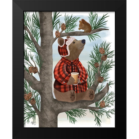 Lumberjack Bear Pine Tree Coffee Break Black Modern Wood Framed Art Print by Fab Funky