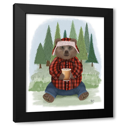 Lumberjack Bear Latte Black Modern Wood Framed Art Print by Fab Funky