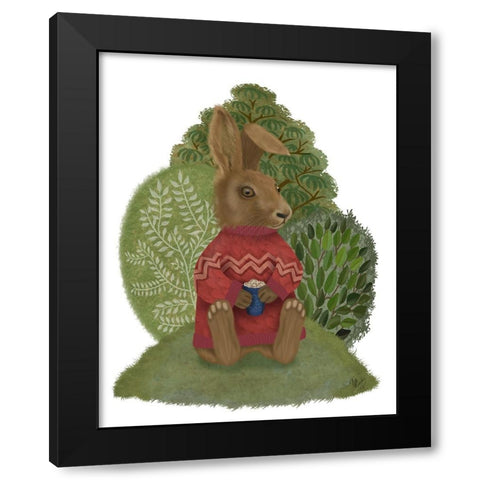Latte Rabbit in Sweater Black Modern Wood Framed Art Print with Double Matting by Fab Funky