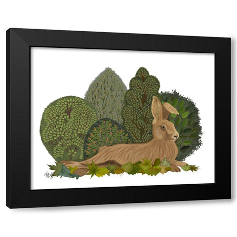 Hare Reclining in Leaves Black Modern Wood Framed Art Print by Fab Funky