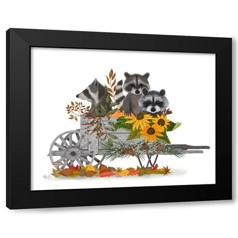 Raccoon Wheelbarrow Black Modern Wood Framed Art Print by Fab Funky