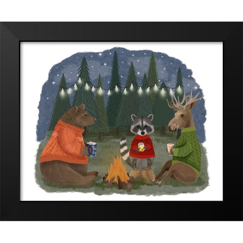 Campfire Hot Chocolate Black Modern Wood Framed Art Print by Fab Funky