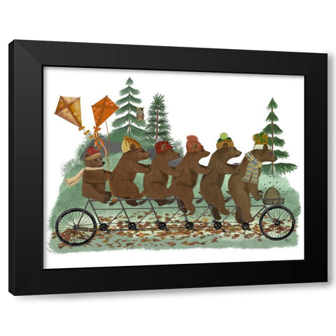 Bear Family Autumn Bike Ride Black Modern Wood Framed Art Print with Double Matting by Fab Funky