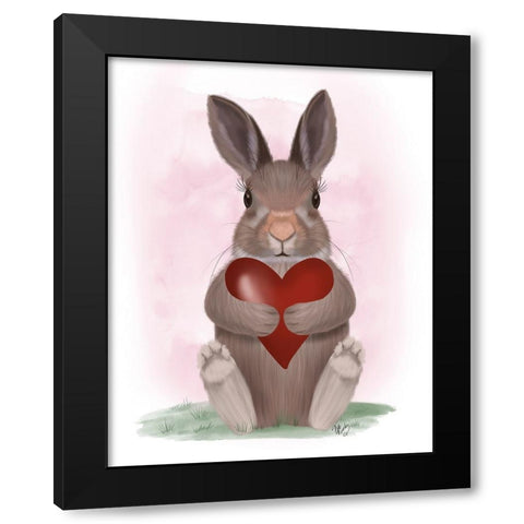Bunny Heart Hug Black Modern Wood Framed Art Print with Double Matting by Fab Funky