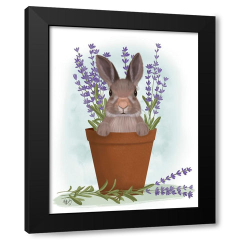 Bunny In Lavender Pot Black Modern Wood Framed Art Print with Double Matting by Fab Funky