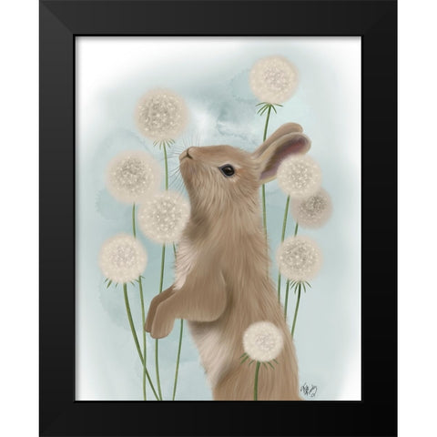 Rabbit In Dandylions Black Modern Wood Framed Art Print by Fab Funky