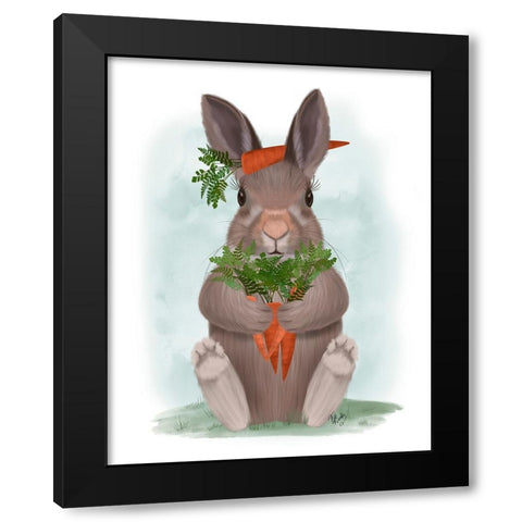 Rabbit Carrot Hug Black Modern Wood Framed Art Print by Fab Funky