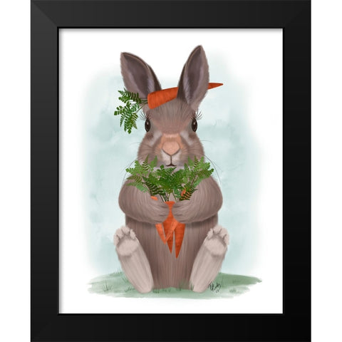 Rabbit Carrot Hug Black Modern Wood Framed Art Print by Fab Funky