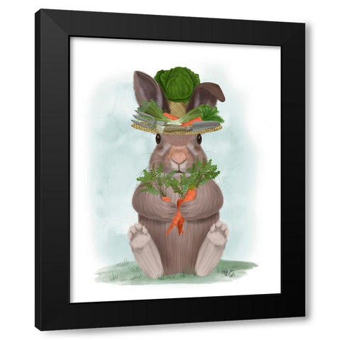 Rabbit Carrot Hat Black Modern Wood Framed Art Print by Fab Funky
