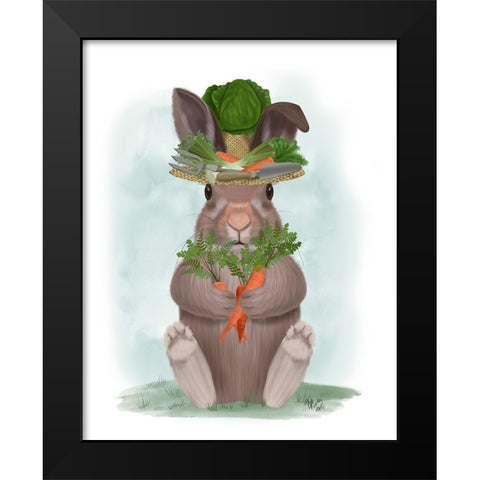 Rabbit Carrot Hat Black Modern Wood Framed Art Print by Fab Funky