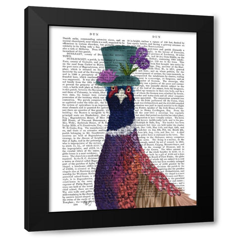 Pheasant in Blue Hat Black Modern Wood Framed Art Print with Double Matting by Fab Funky