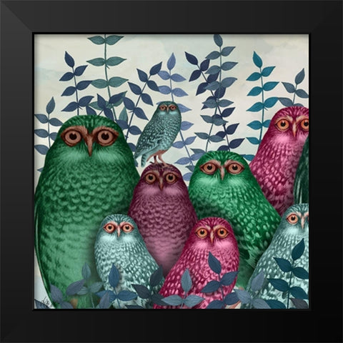 Fab Funky Owl Fun Collection F Black Modern Wood Framed Art Print by Fab Funky