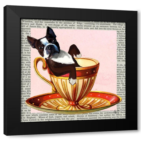 A Spot of Tea Collection C Black Modern Wood Framed Art Print by Fab Funky