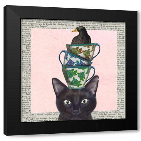 A Spot of Tea Collection E Black Modern Wood Framed Art Print with Double Matting by Fab Funky