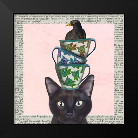 A Spot of Tea Collection E Black Modern Wood Framed Art Print by Fab Funky