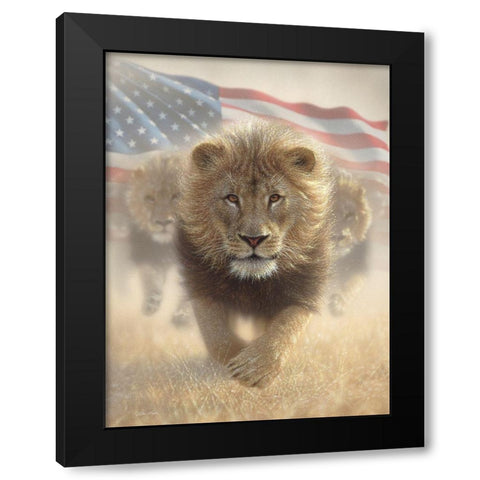Running Lions America Black Modern Wood Framed Art Print with Double Matting by Bogle, Collin