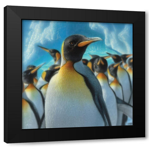 Penguin Paradise - Square Black Modern Wood Framed Art Print with Double Matting by Bogle, Collin