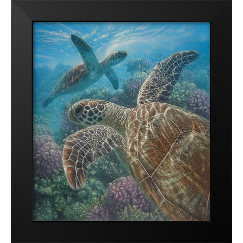 Sea Turtles - Turtle Bay Black Modern Wood Framed Art Print by Bogle, Collin