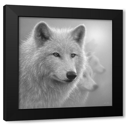 Arctic Wolves - Whiteout - BandW Black Modern Wood Framed Art Print with Double Matting by Bogle, Collin