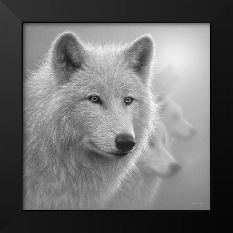 Arctic Wolves - Whiteout - BandW Black Modern Wood Framed Art Print by Bogle, Collin