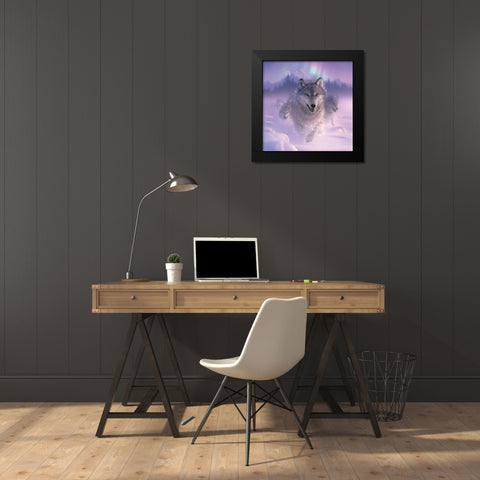 Running Wolves - Northern Lights - Square Black Modern Wood Framed Art Print by Bogle, Collin