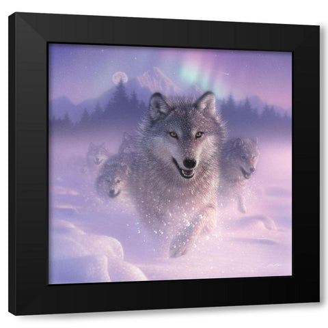 Running Wolves - Northern Lights - Square Black Modern Wood Framed Art Print by Bogle, Collin
