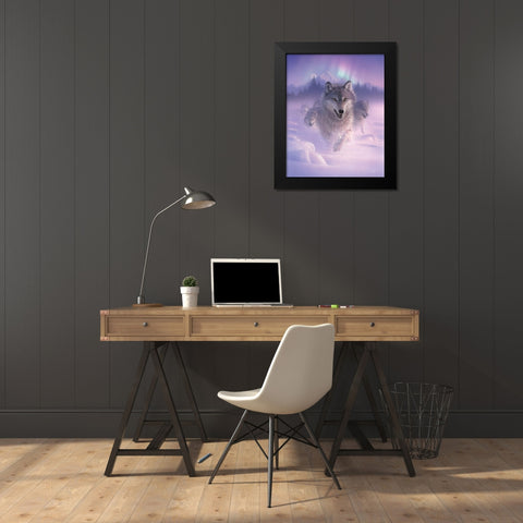 Running Wolves - Northern Lights Black Modern Wood Framed Art Print by Bogle, Collin