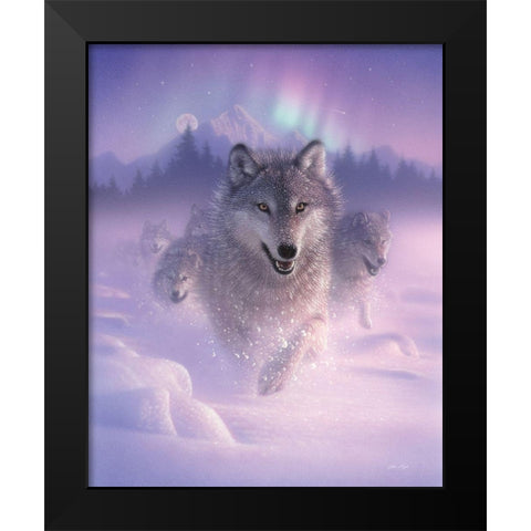 Running Wolves - Northern Lights Black Modern Wood Framed Art Print by Bogle, Collin