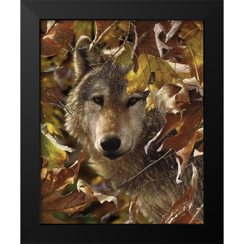 Wolf - Autumn Shadows Black Modern Wood Framed Art Print by Bogle, Collin