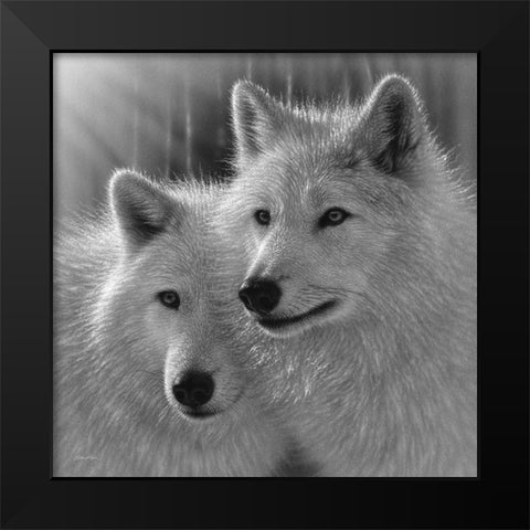 Wolves - Sunlit Soulmates - BandW Black Modern Wood Framed Art Print by Bogle, Collin